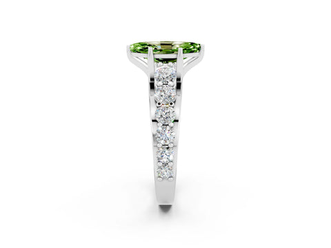 White gold Marquise Cut Peridot Engagement Ring with Pavé Band and Four-Prong Setting_2