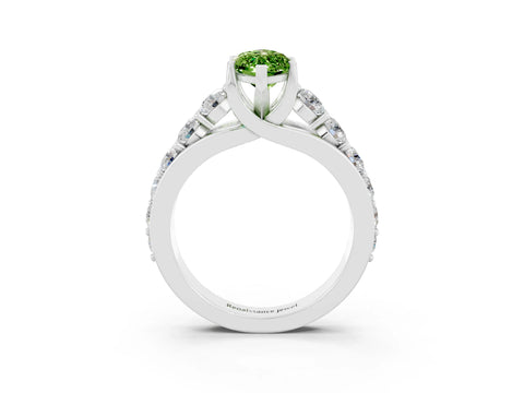 White gold Marquise Cut Peridot Engagement Ring with Pavé Band and Four-Prong Setting_3