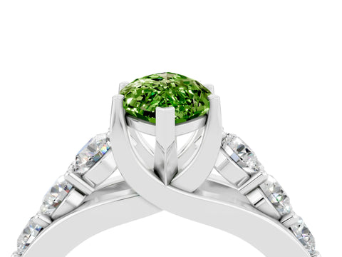 White gold Marquise Cut Peridot Engagement Ring with Pavé Band and Four-Prong Setting_4