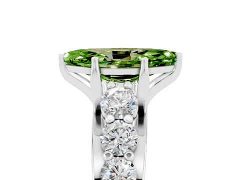 White gold Marquise Cut Peridot Engagement Ring with Pavé Band and Four-Prong Setting_5
