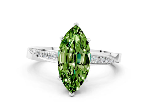 White gold Marquise Cut Peridot Engagement Ring with Side Stone Accents and Four-Prong Setting_27