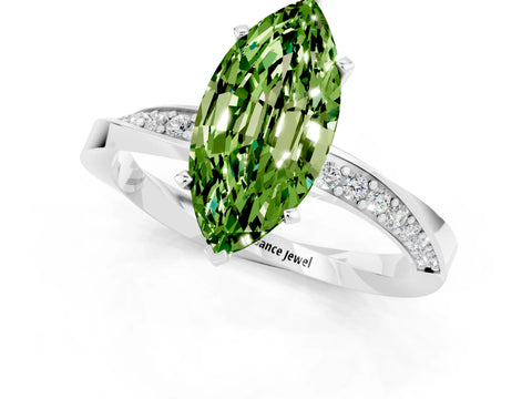 White gold Marquise Cut Peridot Engagement Ring with Side Stone Accents and Four-Prong Setting_28