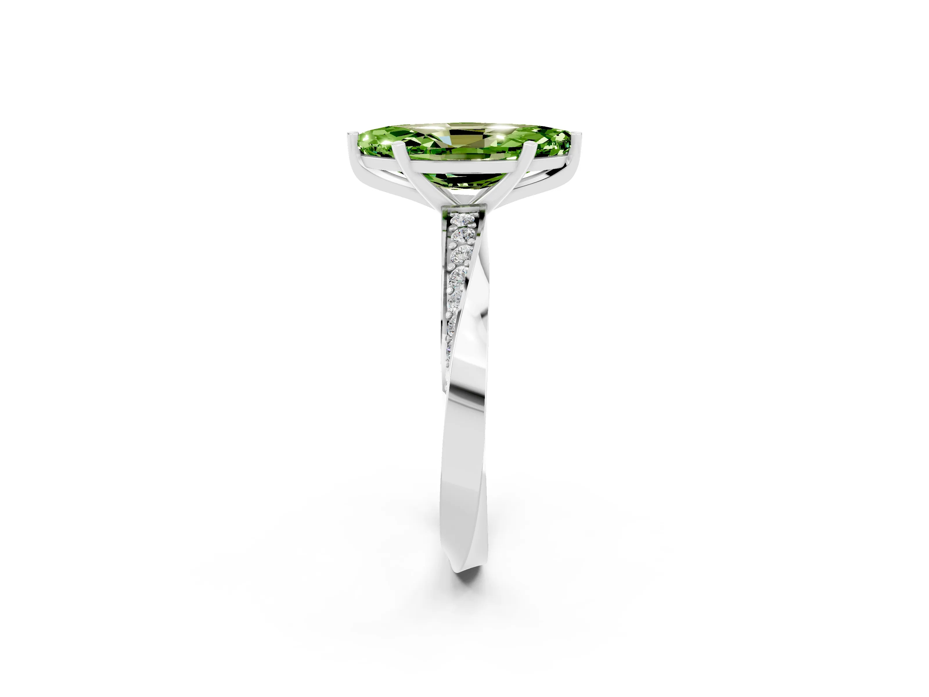 White gold Marquise Cut Peridot Engagement Ring with Side Stone Accents and Four-Prong Setting_29