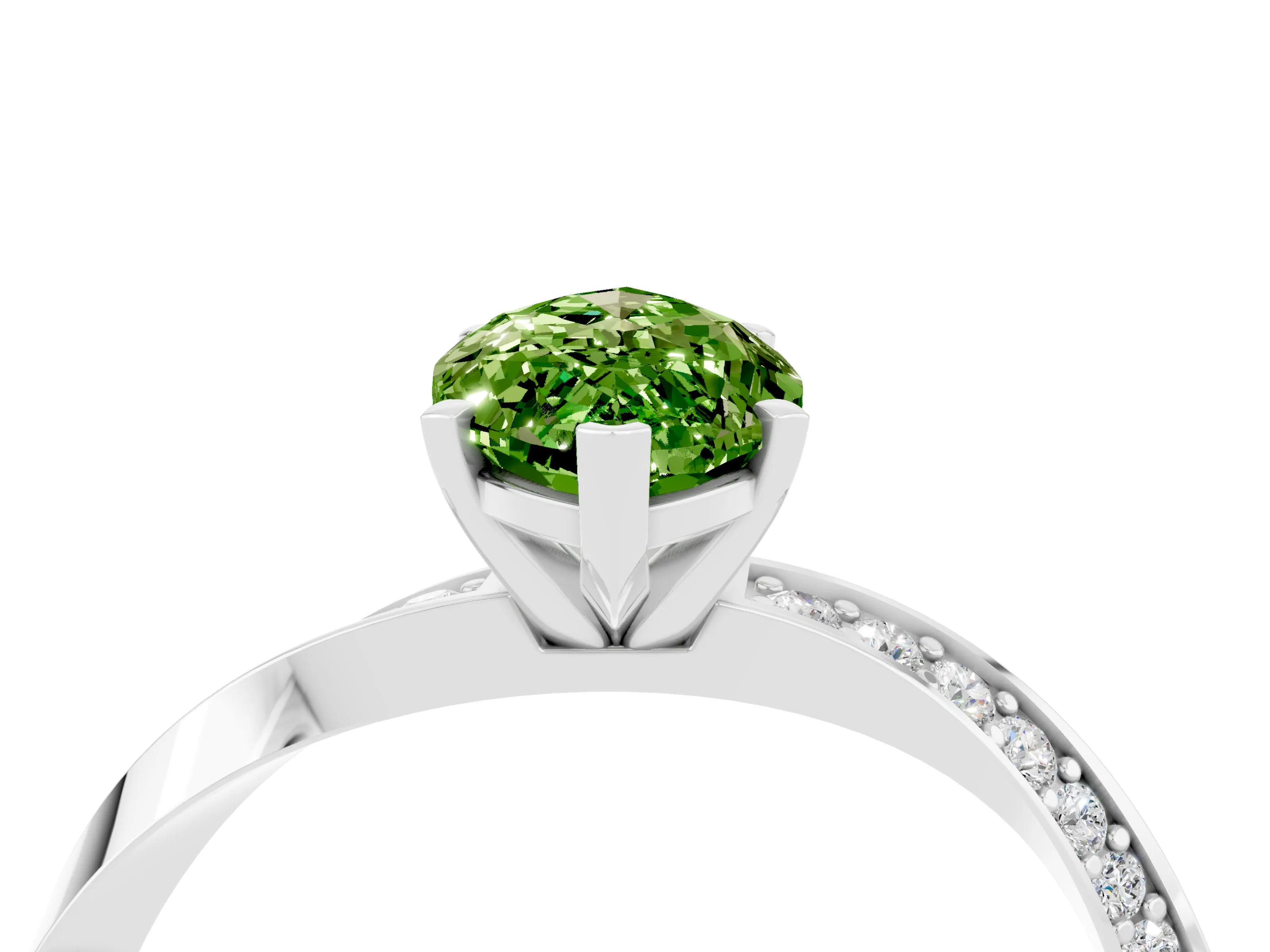 White gold Marquise Cut Peridot Engagement Ring with Side Stone Accents and Four-Prong Setting_31