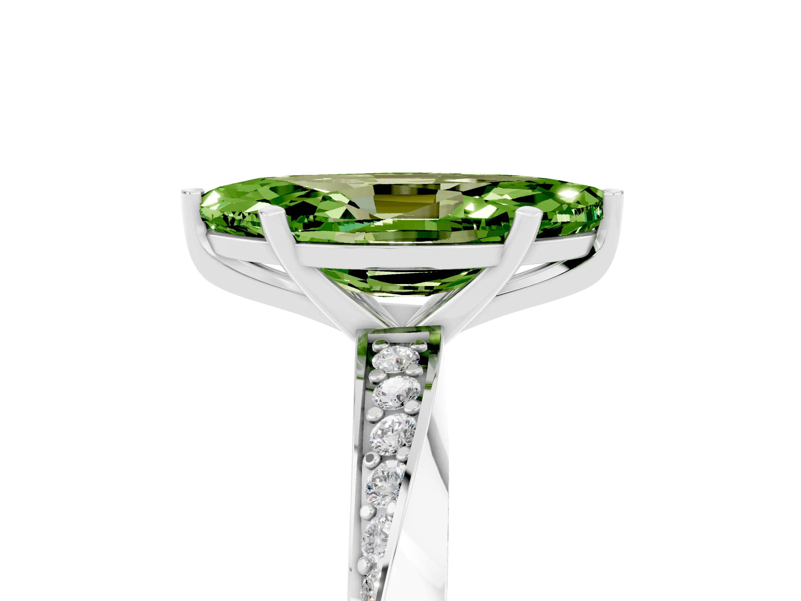 White gold Marquise Cut Peridot Engagement Ring with Side Stone Accents and Four-Prong Setting_32