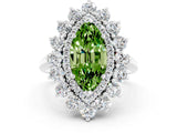 White gold Marquise Cut Peridot Floral Double Halo Engagement Ring with Prong Setting_36