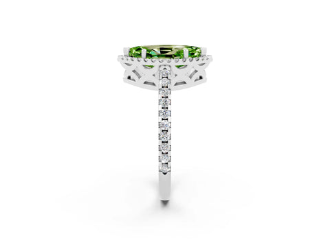 White gold Marquise Cut Peridot Halo Engagement Ring with Pavé Band and Prong Setting_14