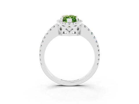 White gold Marquise Cut Peridot Halo Engagement Ring with Pavé Band and Prong Setting_15