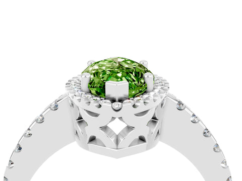 White gold Marquise Cut Peridot Halo Engagement Ring with Pavé Band and Prong Setting_16