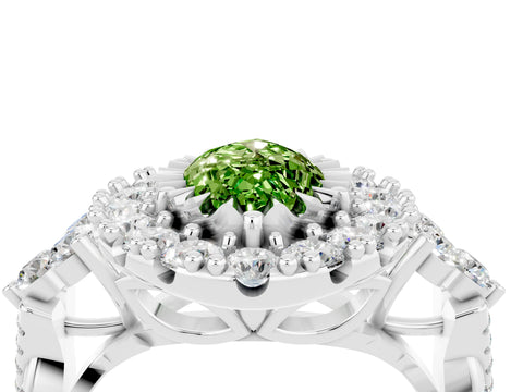 White gold Marquise Cut Peridot Halo Ring with Pavé Band and Four-Prong Setting_16