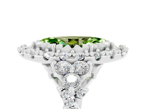 White gold Marquise Cut Peridot Halo Ring with Pavé Band and Four-Prong Setting_17