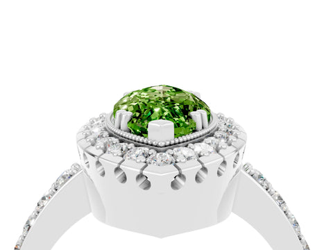 White gold Marquise Cut Peridot Halo Ring with Pavé Band and Prong Setting_4