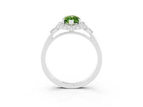 White gold Marquise Cut Peridot Halo Ring with Pear Side Stones and Prong Setting_38