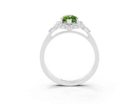 White gold Marquise Cut Peridot Halo Ring with Pear Side Stones and Prong Setting_51
