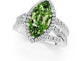 White gold Marquise Cut Peridot Halo Ring with Round Split Shank and Prong Setting_79