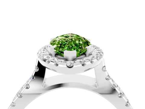 White gold Marquise Cut Peridot Halo Ring with Split Shank Pavé Band and Prong Setting_4