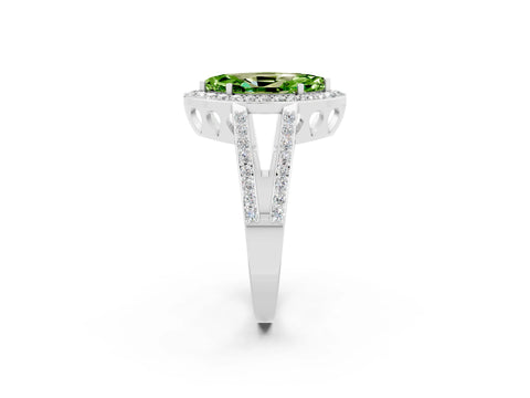White gold Marquise Cut Peridot Halo Ring with Split Shank U-Prong Band and Four-Prong Setting_2
