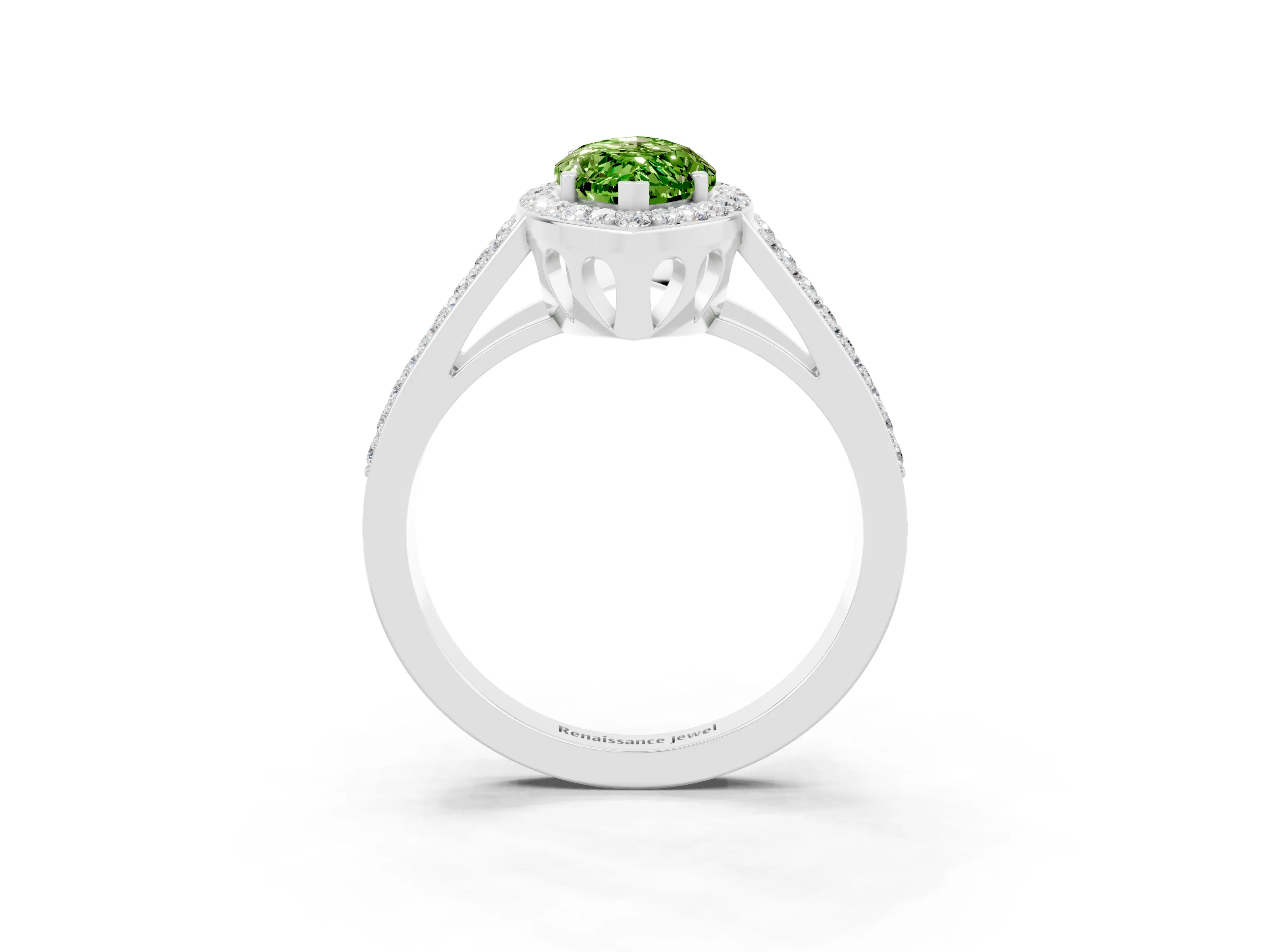 White gold Marquise Cut Peridot Halo Ring with Split Shank U-Prong Band and Four-Prong Setting_3