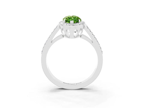 White gold Marquise Cut Peridot Halo Ring with Split Shank U-Prong Band and Four-Prong Setting_3