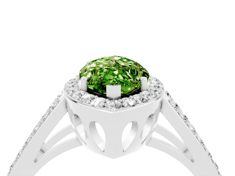 White gold Marquise Cut Peridot Halo Ring with Split Shank U-Prong Band and Four-Prong Setting_4