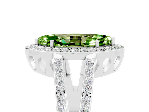 White gold Marquise Cut Peridot Halo Ring with Split Shank U-Prong Band and Four-Prong Setting_5