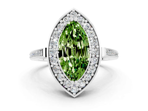 White gold Marquise Cut Peridot Halo Ring with Split Shank and Four-Prong Setting_12