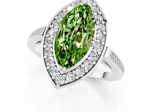 White gold Marquise Cut Peridot Halo Ring with Split Shank and Four-Prong Setting_13
