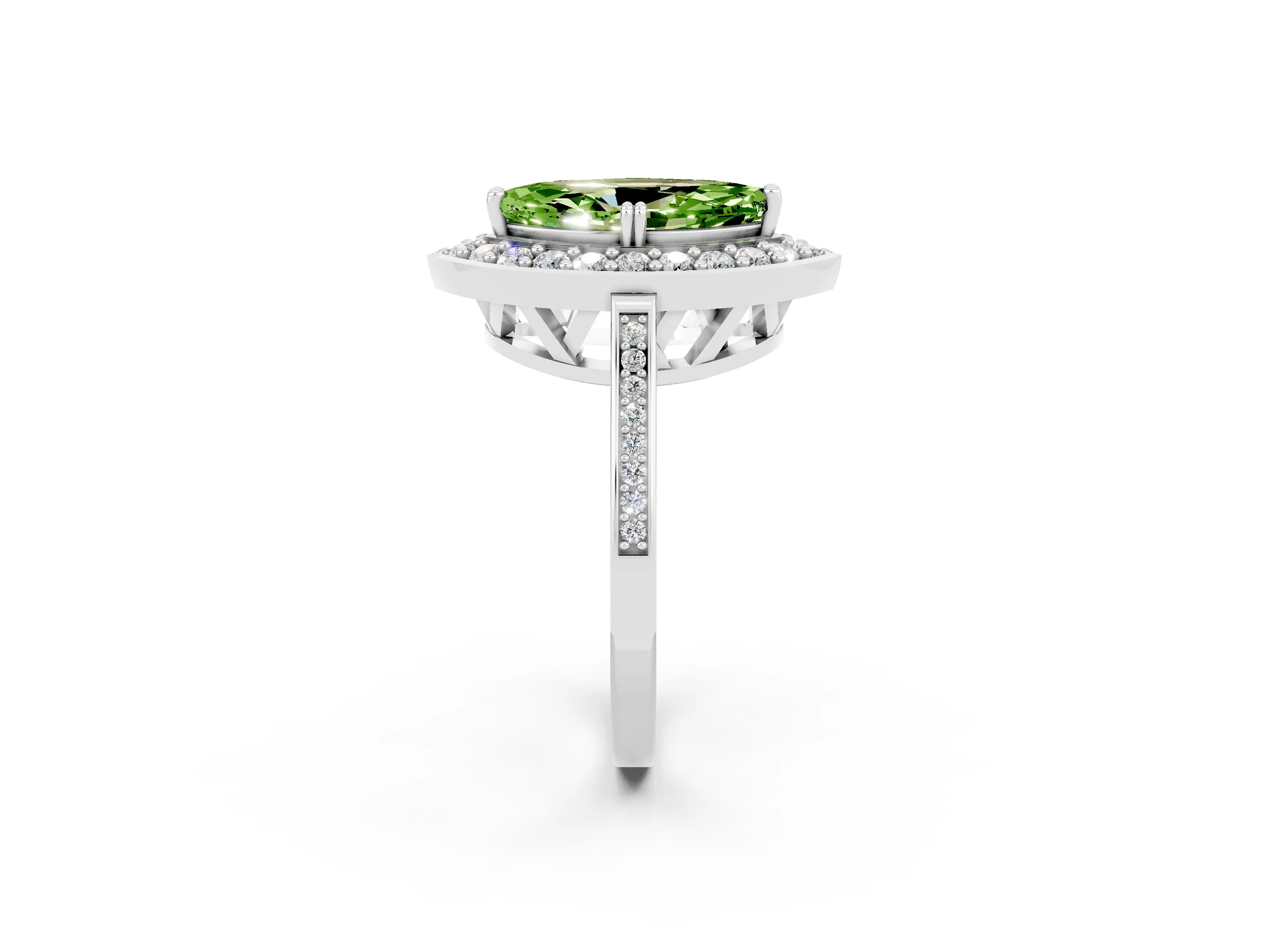 White gold Marquise Cut Peridot Halo Ring with Split Shank and Four-Prong Setting_14