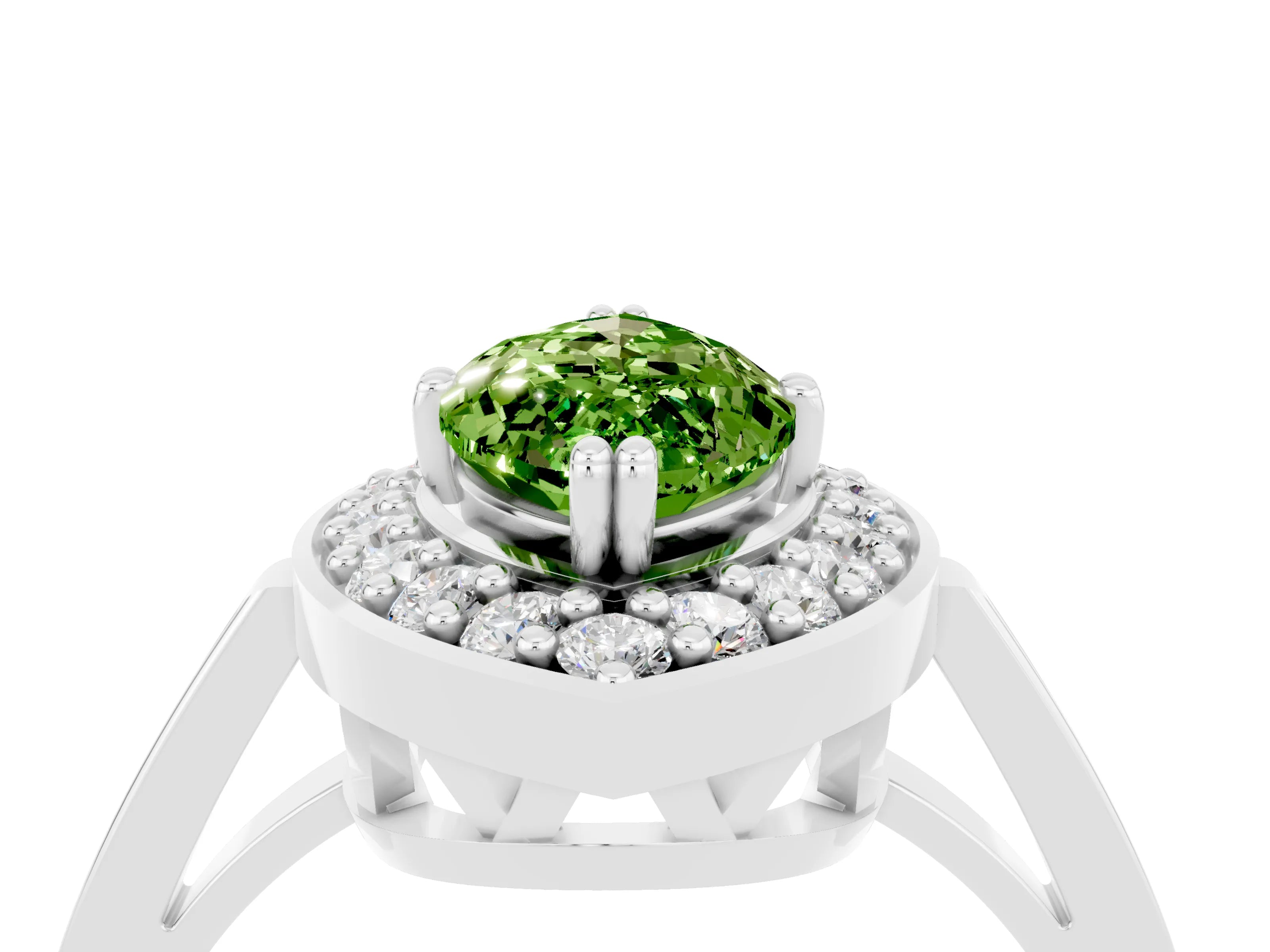 White gold Marquise Cut Peridot Halo Ring with Split Shank and Four-Prong Setting_16