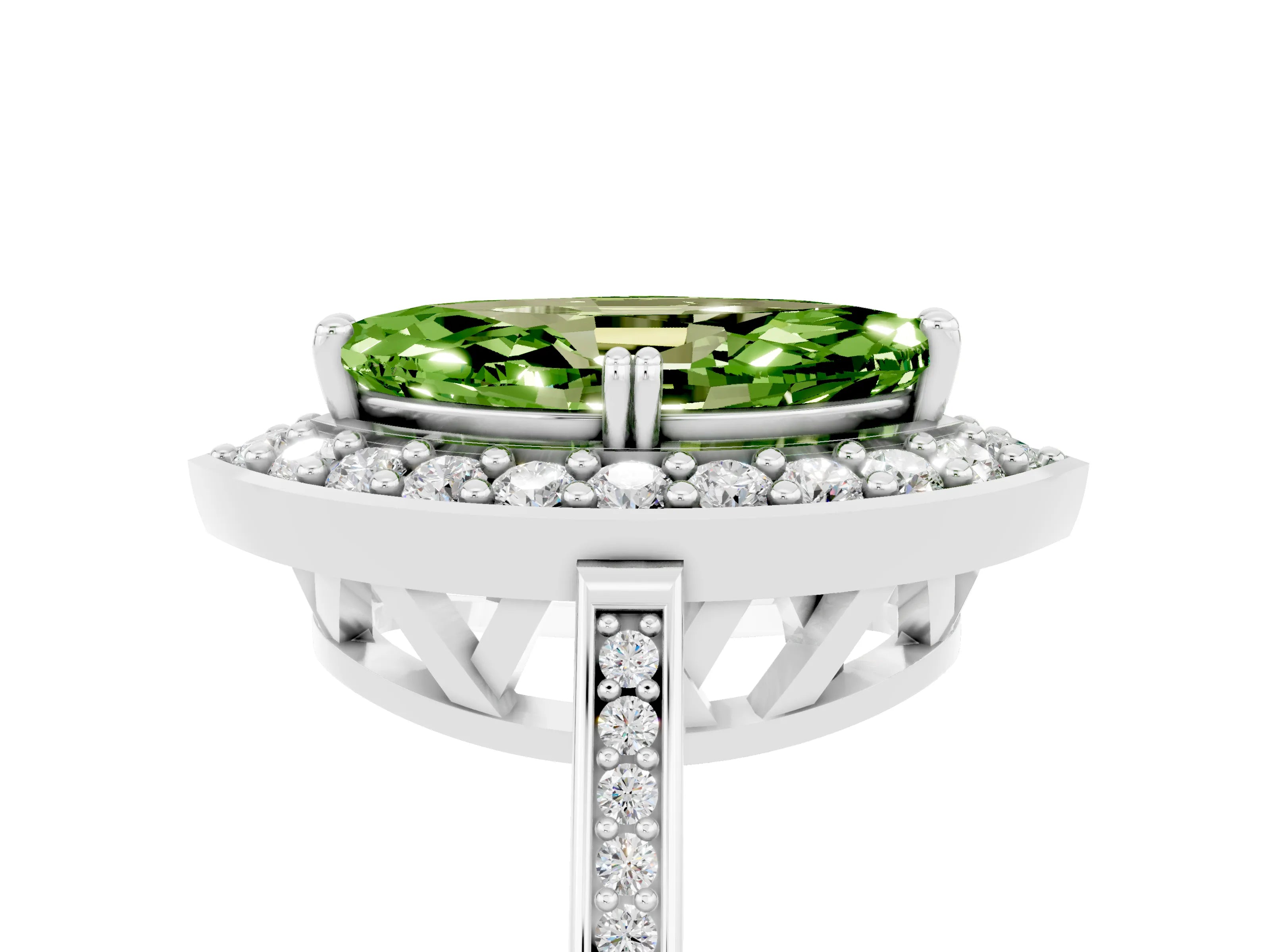 White gold Marquise Cut Peridot Halo Ring with Split Shank and Four-Prong Setting_17