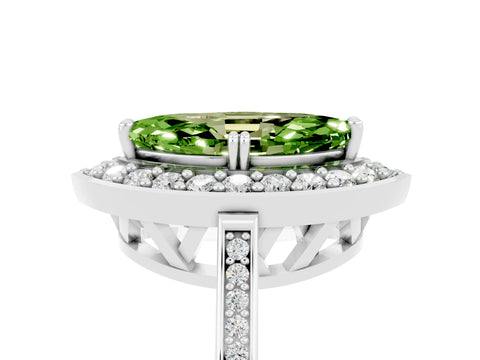 White gold Marquise Cut Peridot Halo Ring with Split Shank and Four-Prong Setting_17