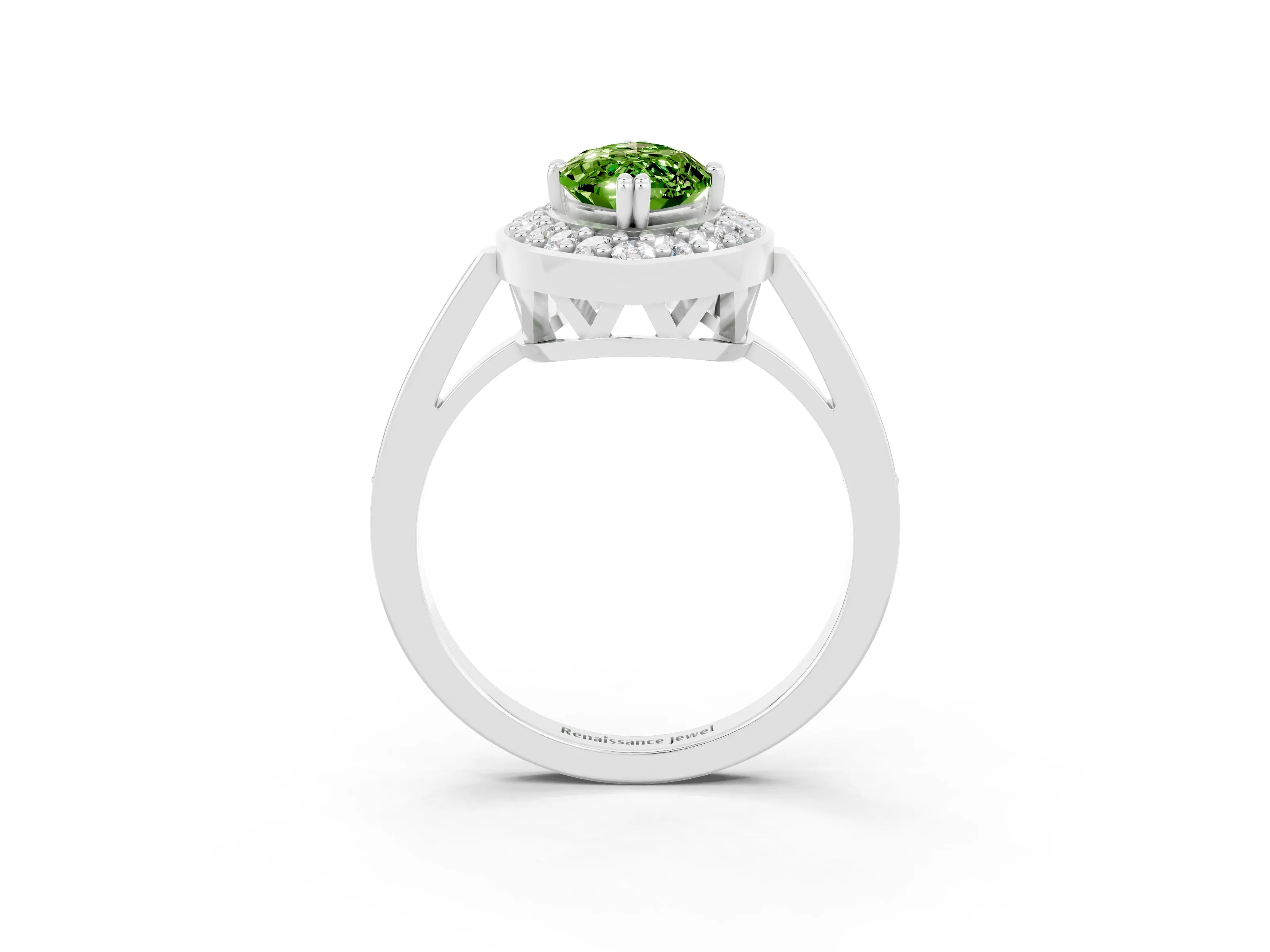 White gold Marquise Cut Peridot Halo Ring with Split Shank and Four-Prong Setting_3