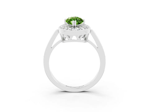 White gold Marquise Cut Peridot Halo Ring with Split Shank and Four-Prong Setting_3