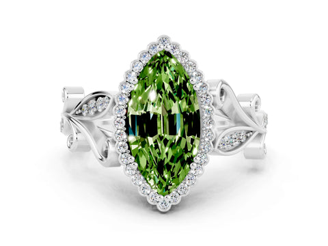 White gold Marquise Cut Peridot Halo Ring with Vintage Split Shank and Four-Prong Setting_24