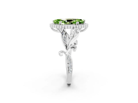 White gold Marquise Cut Peridot Halo Ring with Vintage Split Shank and Four-Prong Setting_26