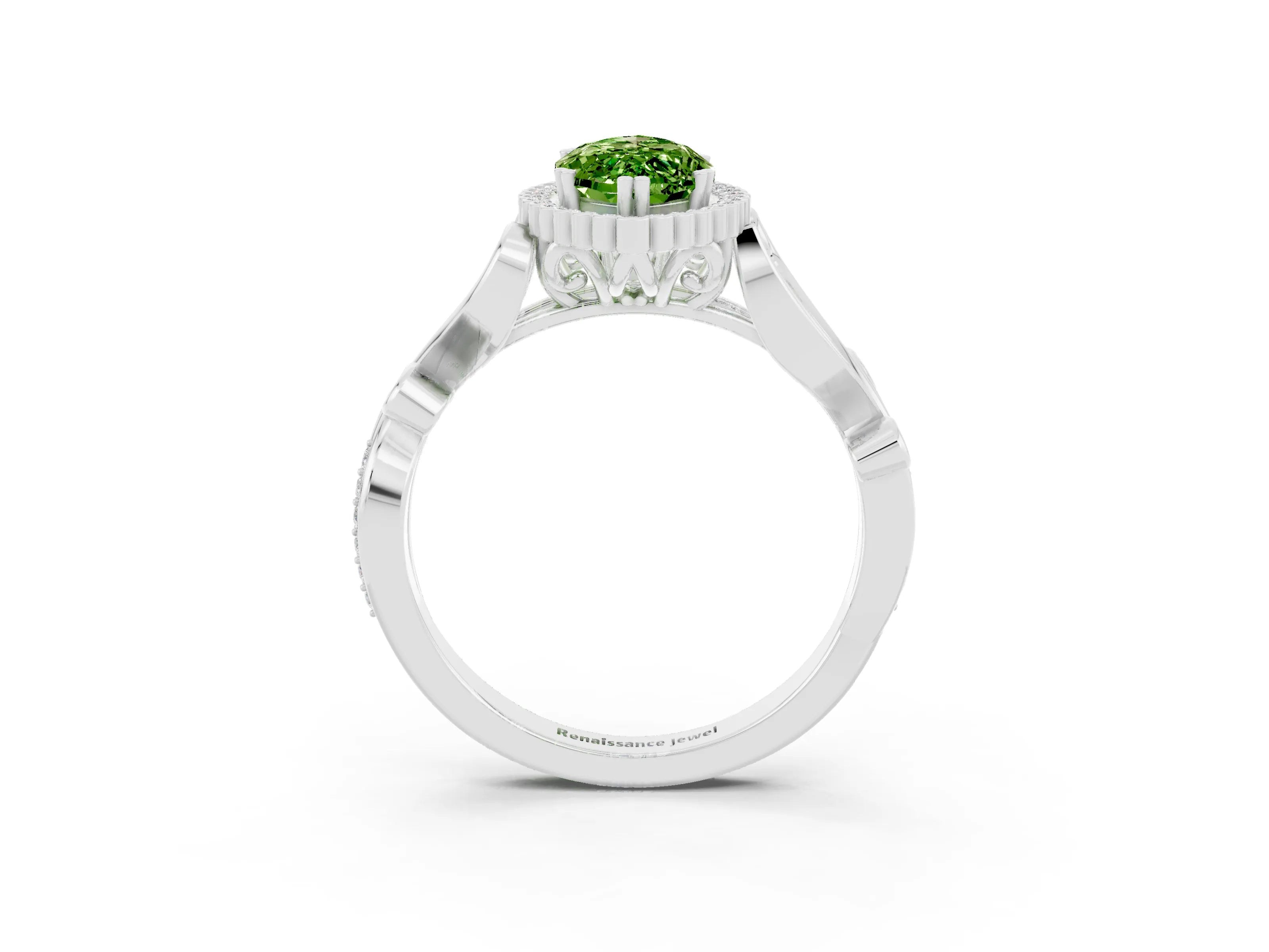 White gold Marquise Cut Peridot Halo Ring with Vintage Split Shank and Four-Prong Setting_27