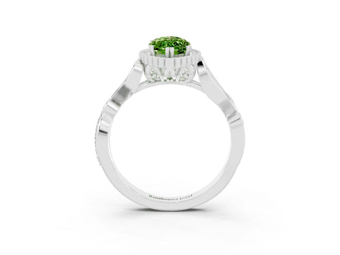 White gold Marquise Cut Peridot Halo Ring with Vintage Split Shank and Four-Prong Setting_27