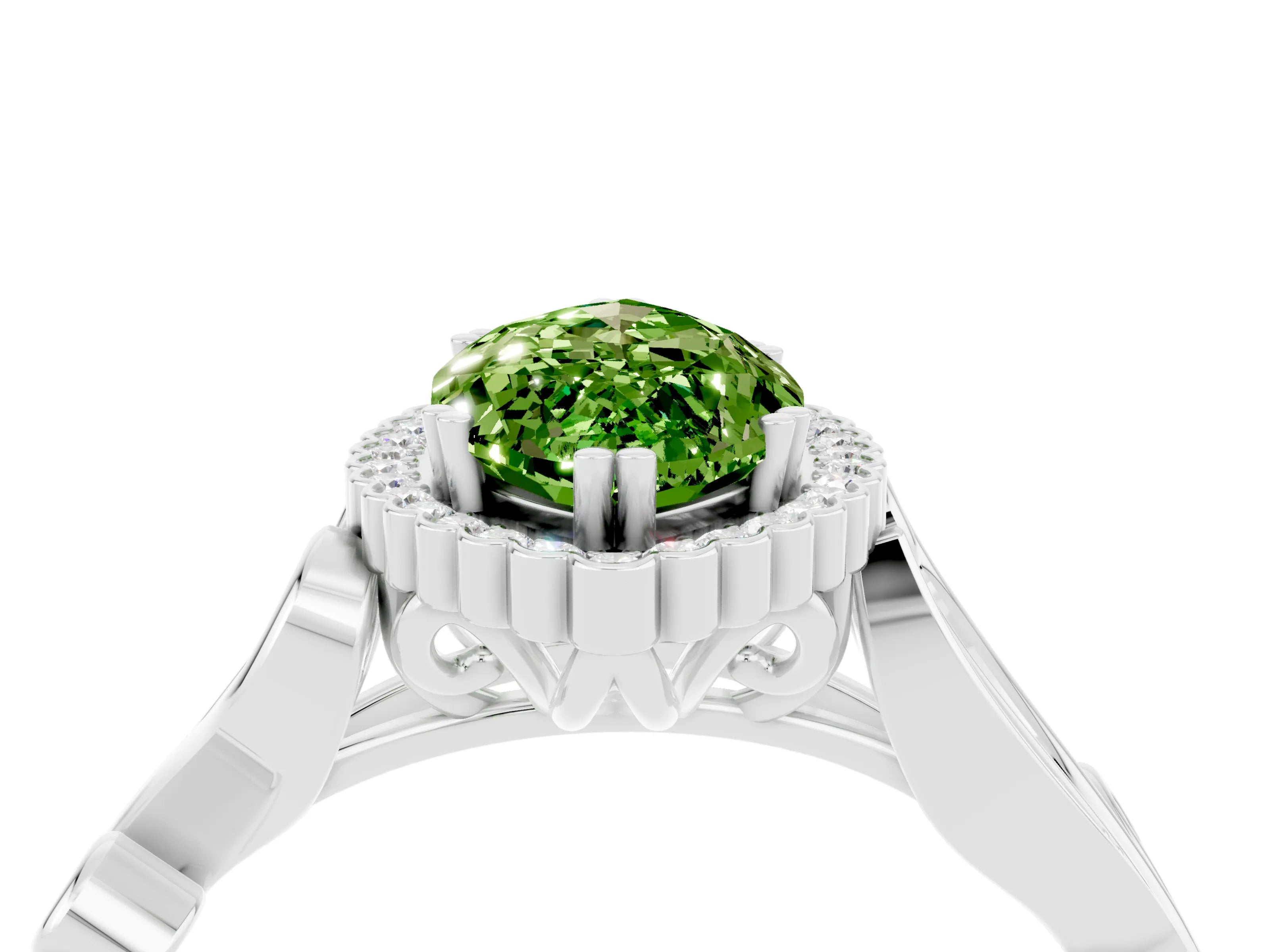 White gold Marquise Cut Peridot Halo Ring with Vintage Split Shank and Four-Prong Setting_28