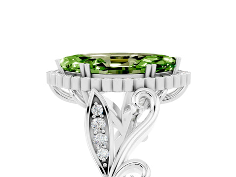 White gold Marquise Cut Peridot Halo Ring with Vintage Split Shank and Four-Prong Setting_29