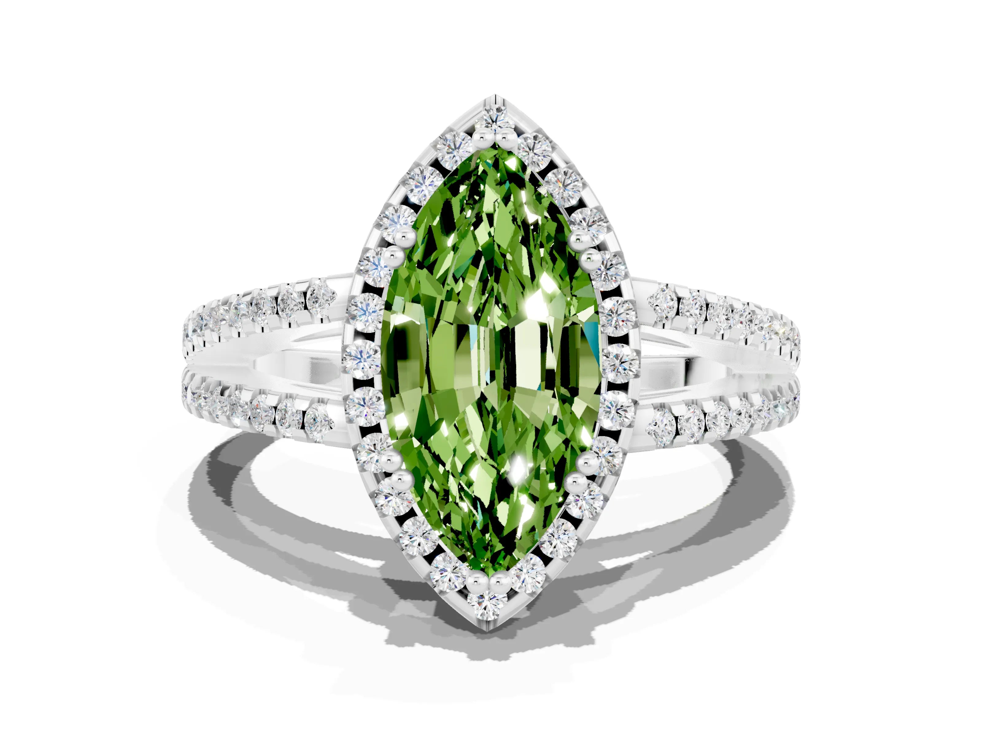 White gold Marquise Cut Peridot Halo Split Shank Engagement Ring_12