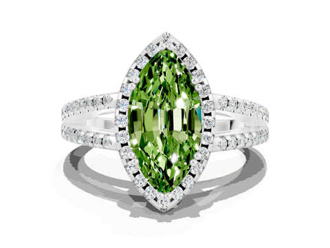 White gold Marquise Cut Peridot Halo Split Shank Engagement Ring_12