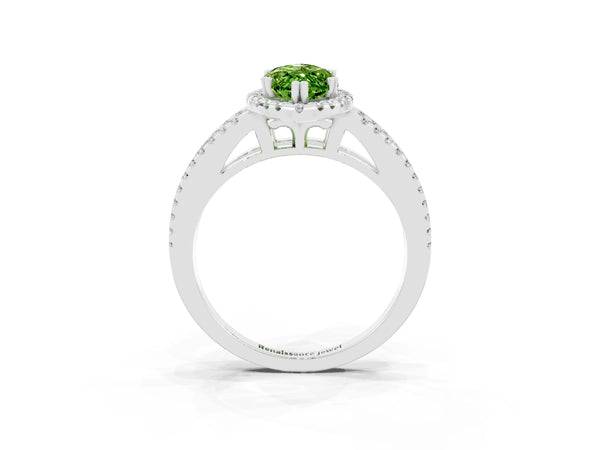 White gold Marquise Cut Peridot Halo Split Shank Engagement Ring