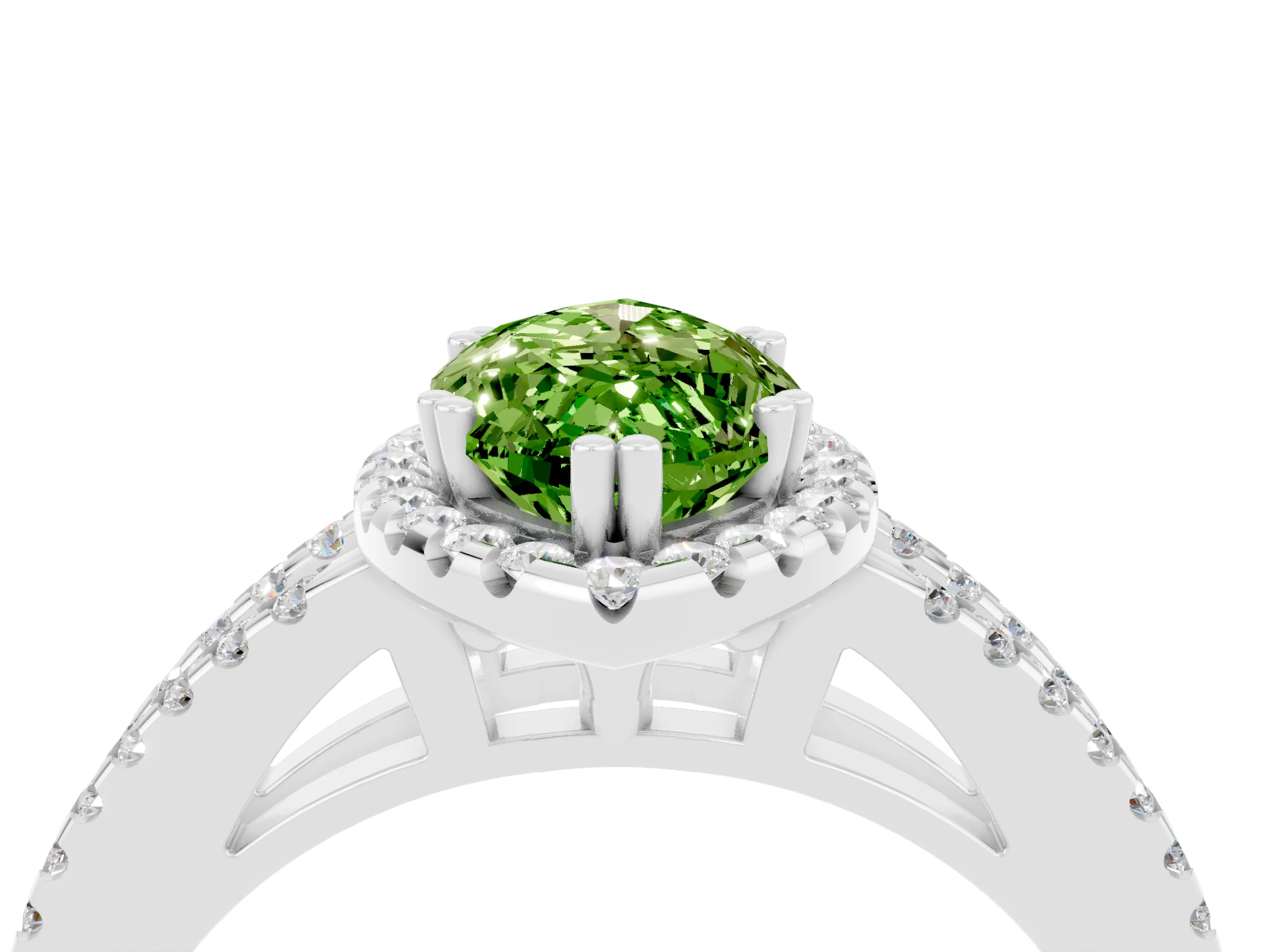 White gold Marquise Cut Peridot Halo Split Shank Engagement Ring_16