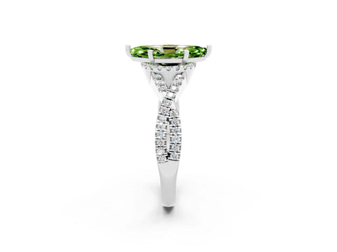 White gold Marquise Cut Peridot Halo Twist Band Solitaire Prong Setting Ring_2