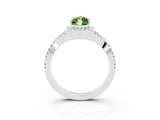 White gold Marquise Cut Peridot Halo Twist Band Solitaire Prong Setting Ring_3