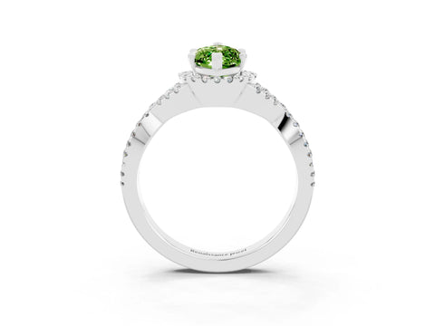 White gold Marquise Cut Peridot Halo Twist Band Solitaire Prong Setting Ring_3
