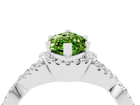 White gold Marquise Cut Peridot Halo Twist Band Solitaire Prong Setting Ring_4