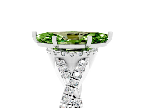 White gold Marquise Cut Peridot Halo Twist Band Solitaire Prong Setting Ring_5