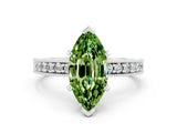 White gold Marquise Cut Peridot Milgrain Pavé Engagement Ring with Four-Prong Setting