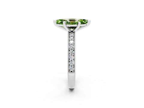 White gold Marquise Cut Peridot Milgrain Pavé Engagement Ring with Four-Prong Setting_2